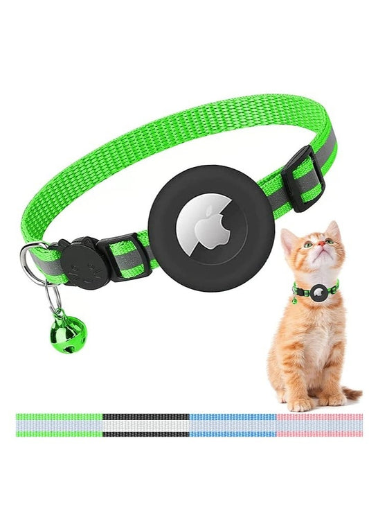 Airtag Cat Collar Air tag Cat Collar with Bell and Safety Buckle in 3/8" Width Reflective Collar with Waterproof Airtag Holder Compatible with Apple Airtag